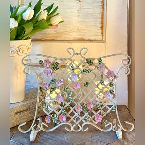 Charming Vintage Tole Metal Wrought Iron Climbing Rose Trellis Candleholder